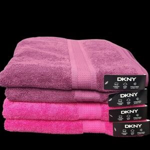 𝅺DKNY Solid 4-Piece Hot Pink & Purple Oversized Bath Towel Set 100% Cotton New